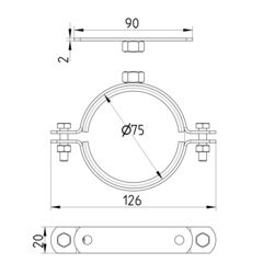 Line drawing of a pipe hanger from the series Pipe hanger-EPDM-UNC threaded.